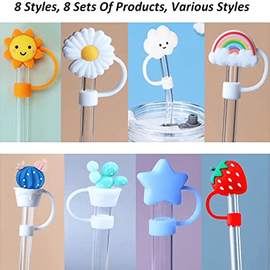 8PCS Flower Drinking Straw Covers Caps, Colorful Flower Reusable Portable  Drinking Straw Tips Lids, Straw Toppers for Tumblers, Dust Proof Plugs