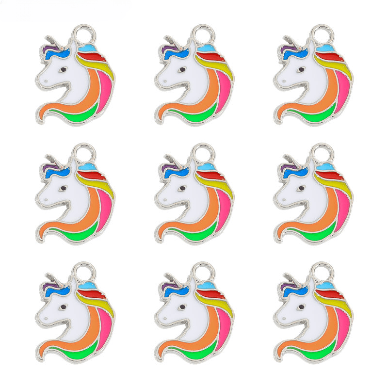 40Pcs 20 Styles Alloy Enamel Unicorn Pendants Rainbow Claud Charms