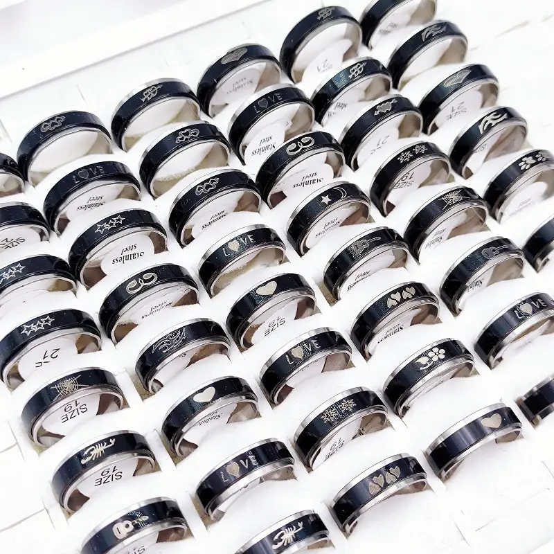 Wholesale 100pcs/lot Womens Mens Sticker Stainless Steel Bulk Jewelry Mix  Rings