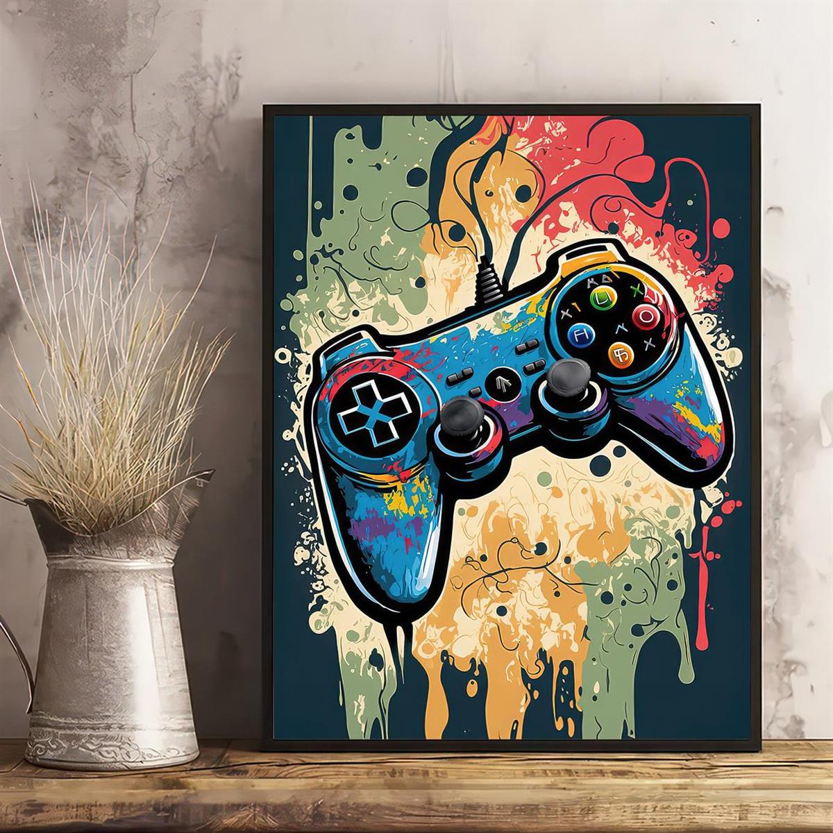 1pc Pinturas Em Tela De Arte, Pintura De Controlador De Jogo Neon