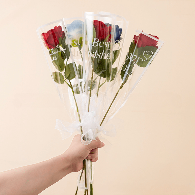 

50pcs Transparent Flower Packaging Bag Rose Bouquet Bag Valentine's Day Tanabata Bouquet Packaging Material