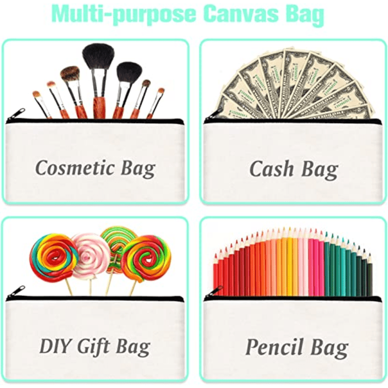 10Pcs Canvas Makeup Bags Canvas Zipper Pouch Bags Pencil Case Blank DIY  Craft Bags Cosmetic Pouch