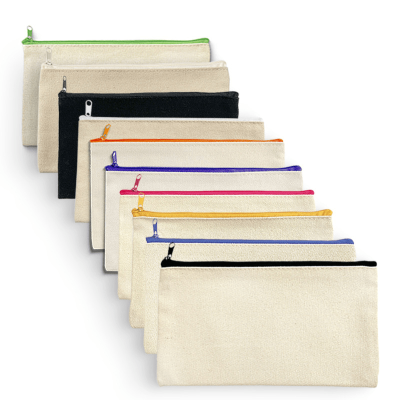 SDJMa Blank DIY Craft Bag Canvas Pencil Case Blank Makeup Bags- Canvas Pencil  Pouch Bulk Canvas Cosmetic Bag Multi-Purpose Travel Toiletry Bag Canvas  Zipper Bags 7.8 × 3.1 Inch 