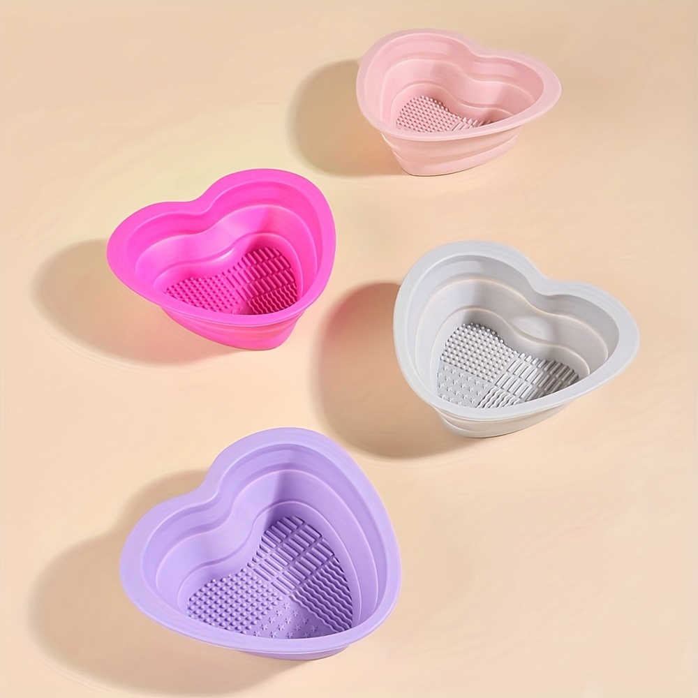 Heart Shaped Folding Silicone Bowl With Brush Holder For - Temu