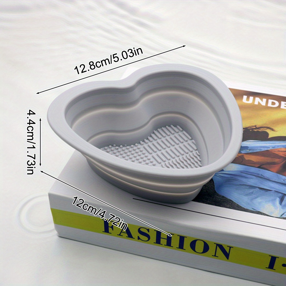 Heart Shaped Folding Silicone Bowl With Brush Holder For - Temu