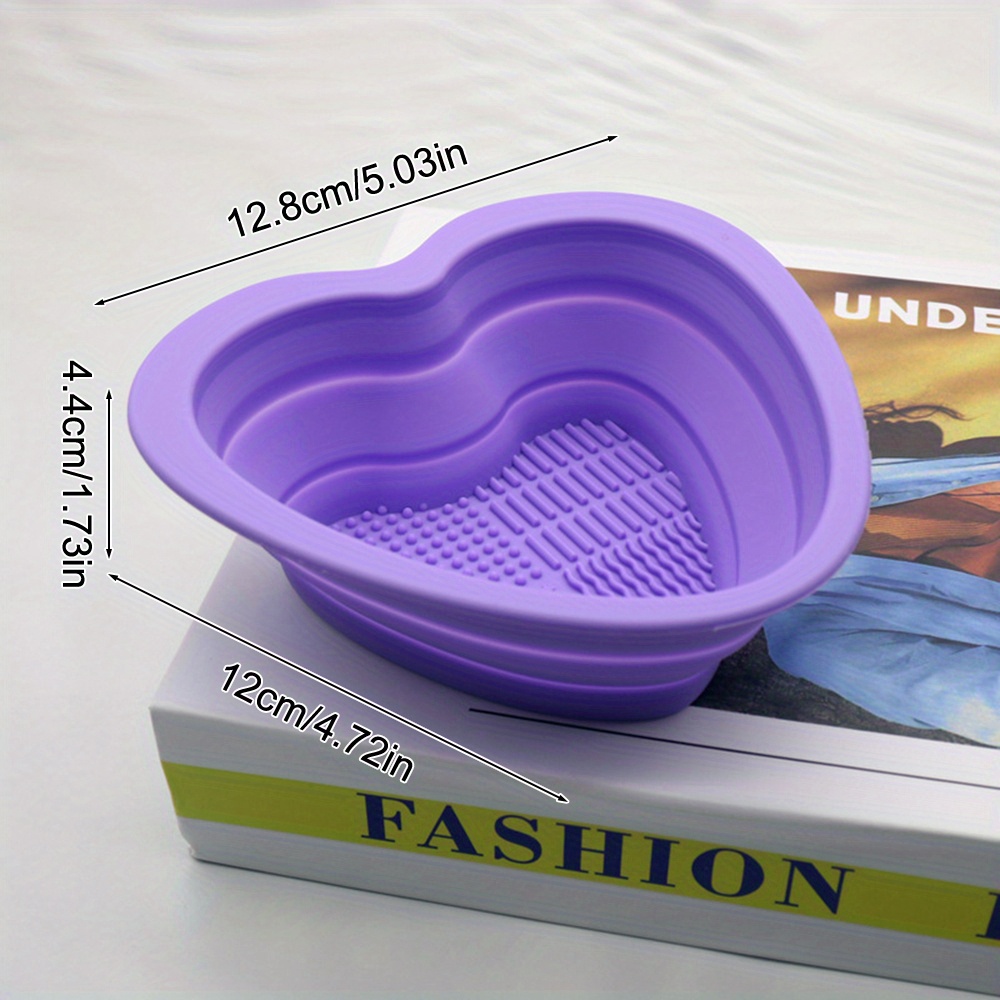 Heart Shaped Folding Silicone Bowl With Brush Holder For - Temu