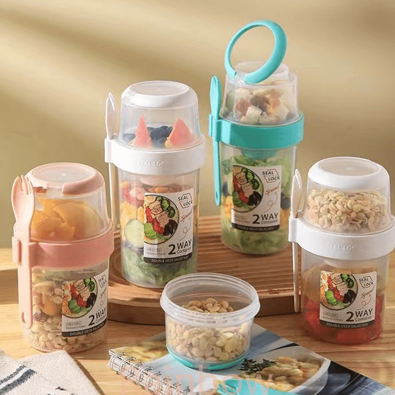 Breakfast Oatmeal Cereal Nut Yogurt Salad Cup Container Set With Fork Sauce  Cup Lid Bento Tuppers Food Taper Bowl Lunch Box