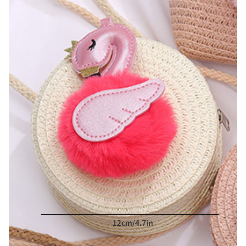 Girls Cute Strawberry Carrot Decor Straw Woven Shoulder Bag Coin