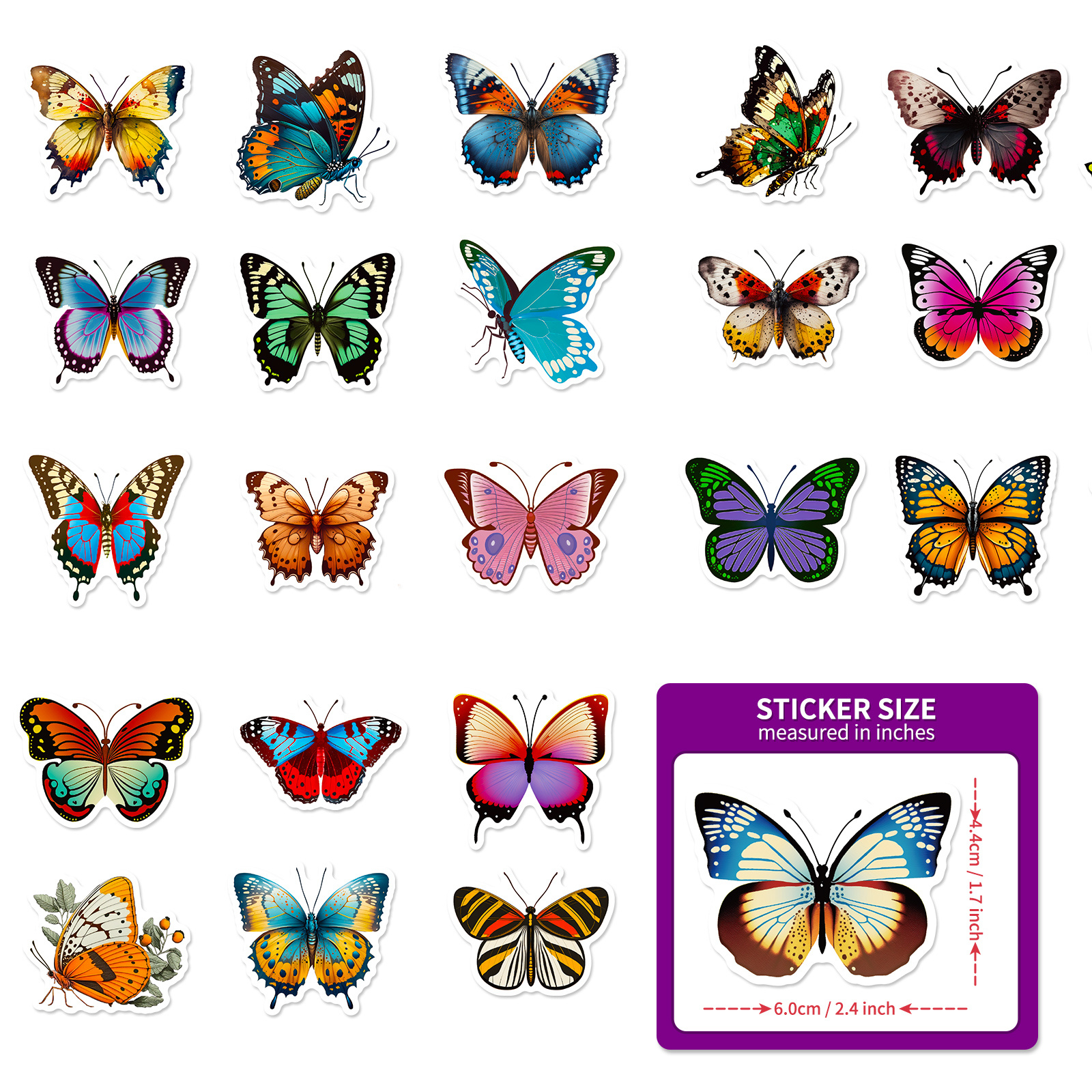 50pcs Butterfly Fairy Stickers For Motorcycle, Laptop, Water Bottle,  Waterproof Sticker, Cartoon Car Accessories