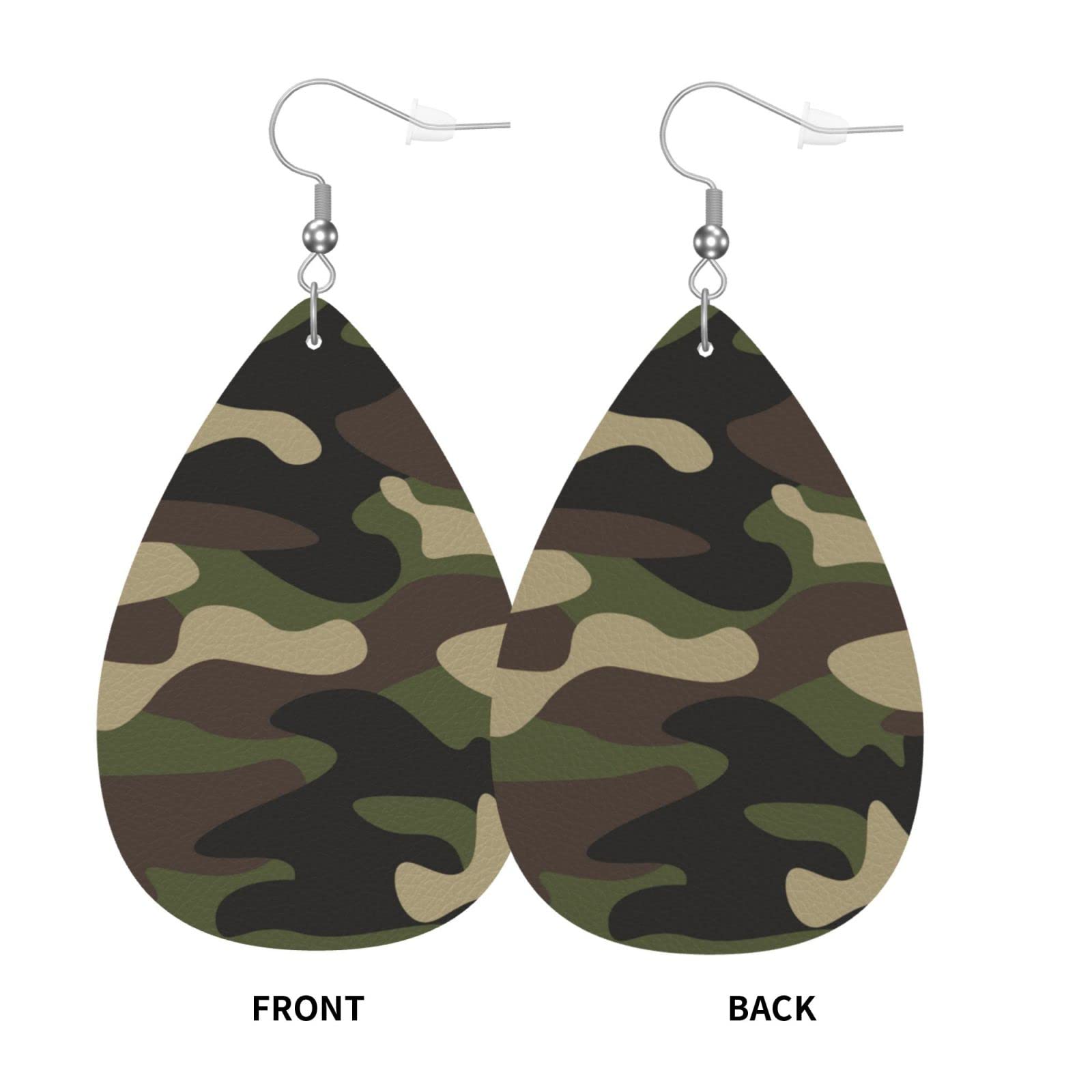 Camo Leather Earrings Teardrop Shape