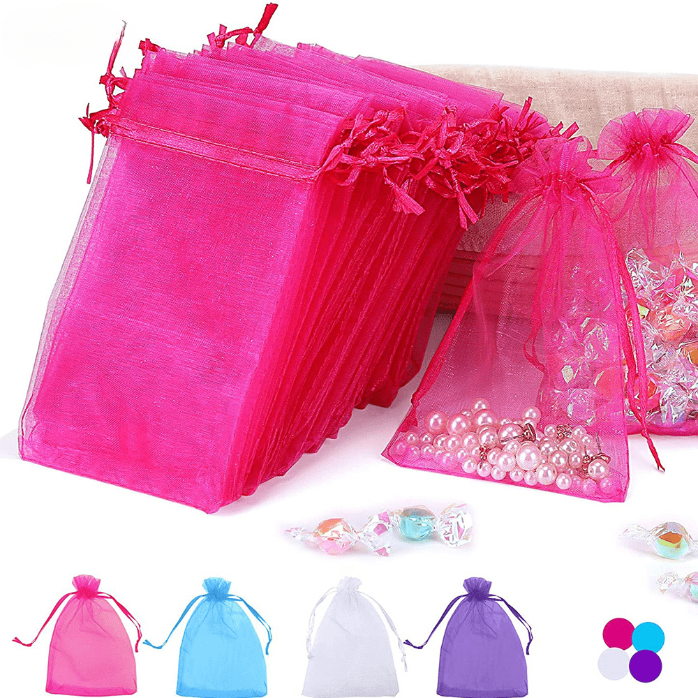 100PCS Moon Star Organza Bags, 4x6 Wedding Favors Bags with Drawstring,  Mixed Color Little Mesh Candy Gift Pouches for Party, Jewelry, Christmas