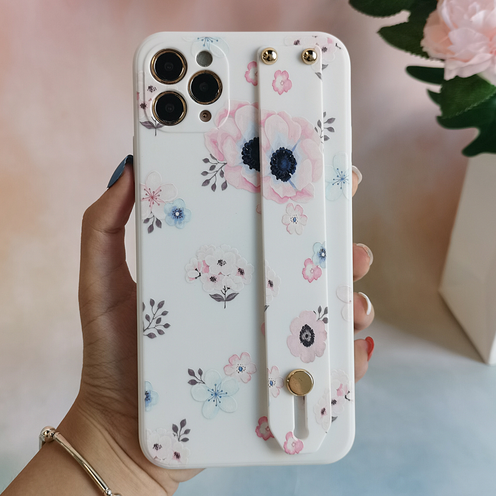 

Flower Pattern Tpu Material Phone Protective Case (with Wrist Strap Can Be Used As Stand) For Apple Iphone 14 13 12 11 Xs Xr X 7 8 Plus Pro Max Se 2020/2022