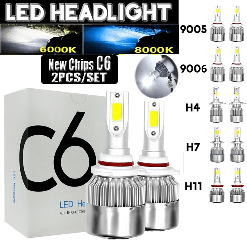 2PCS C6 Led Car Headlight H7 LED H4 Bulb H8 H1 H3 H11 HB3 9005 HB4 9006  9007 880 881 Auto Lamps Fog Lights Ice Blue White Yellow - AliExpress
