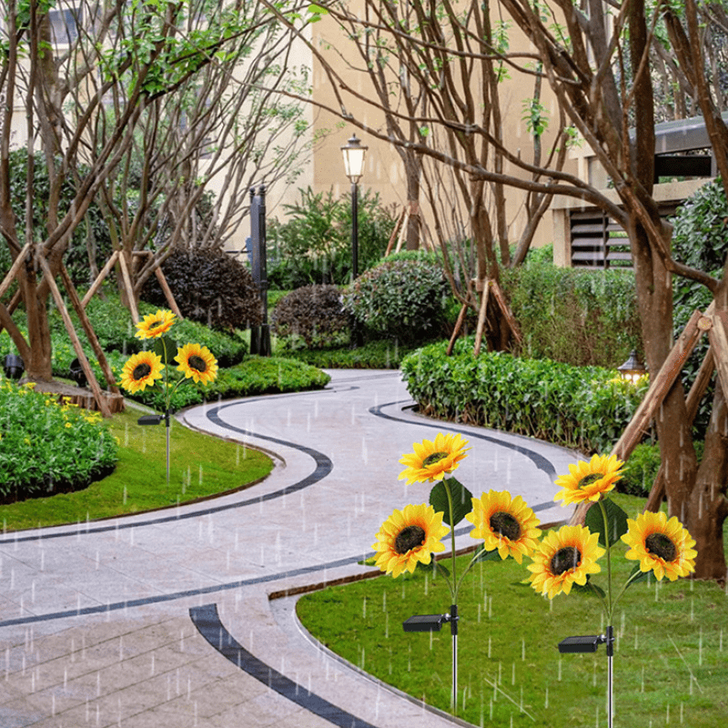 1 Pieza Luces Solares Girasol 3 Cabezas Estaca Jardín - Temu