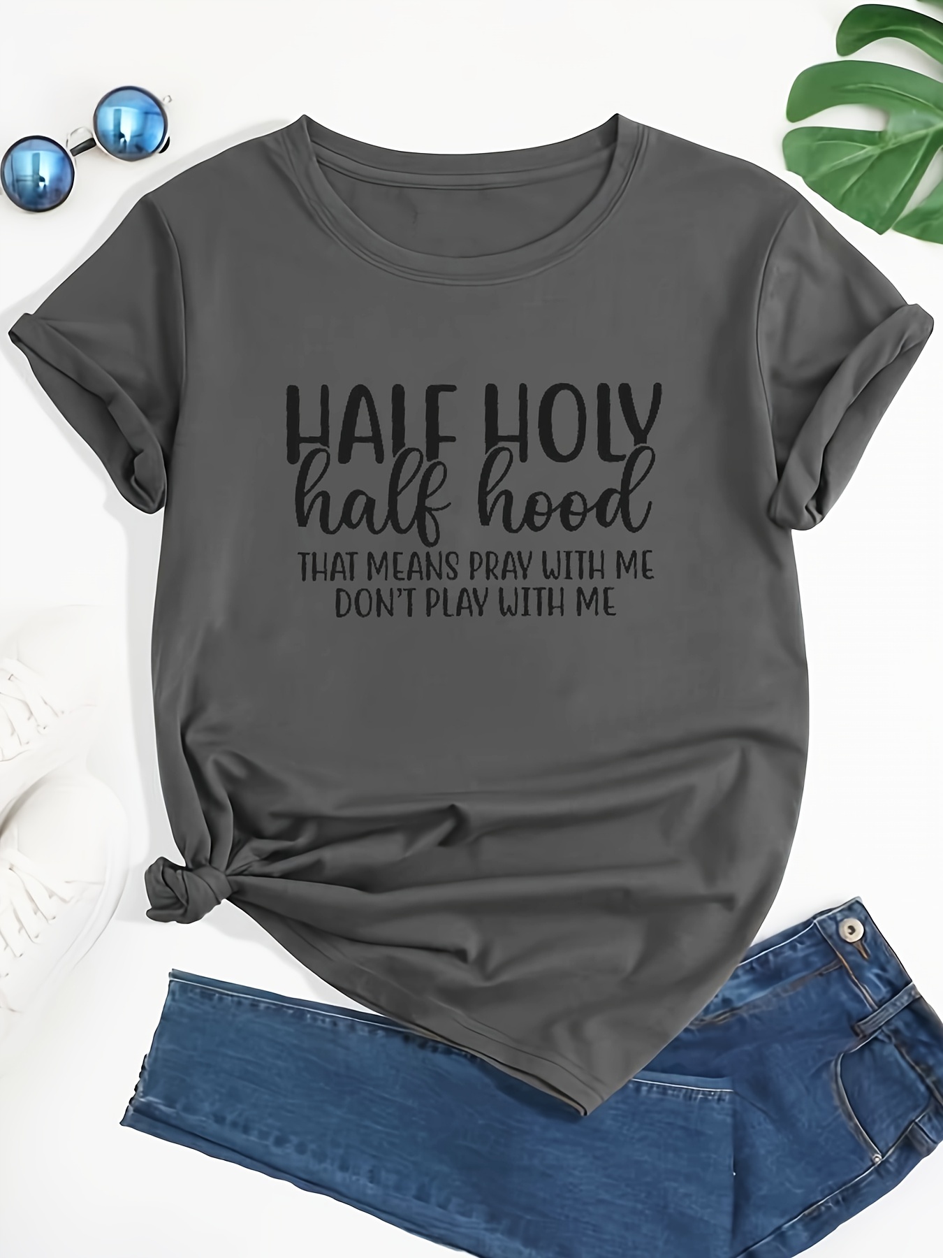 Half Hood Half Holy Shirt, Pray With Me Dont Play With Me Shirt, Funny  Shirts With Sayings, Kinda Holy Kinda Hood Tee, Womens Graphic Tees 