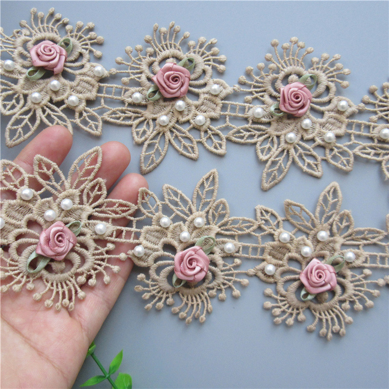 1 Yard Pearl Rose Flowers Golden Lace Trim Embroidered Lace - Temu