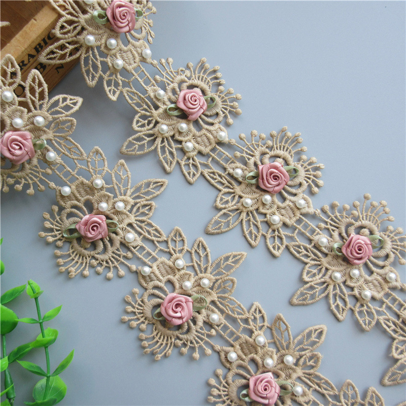 1yard 7cm Soluble Grape Flower Pearl Lace Trim Embroidered Knitting Wedding  Dress Handmade Patchwork Lace Ribbon Sewing Supplies Crafts