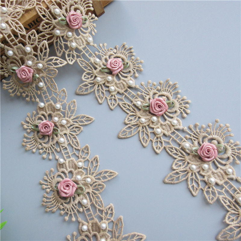 1yard Width:11cm (4.40) Elegant Flower Design Lace Cotton Net Embroidered  laces for DIY Garment Trimming