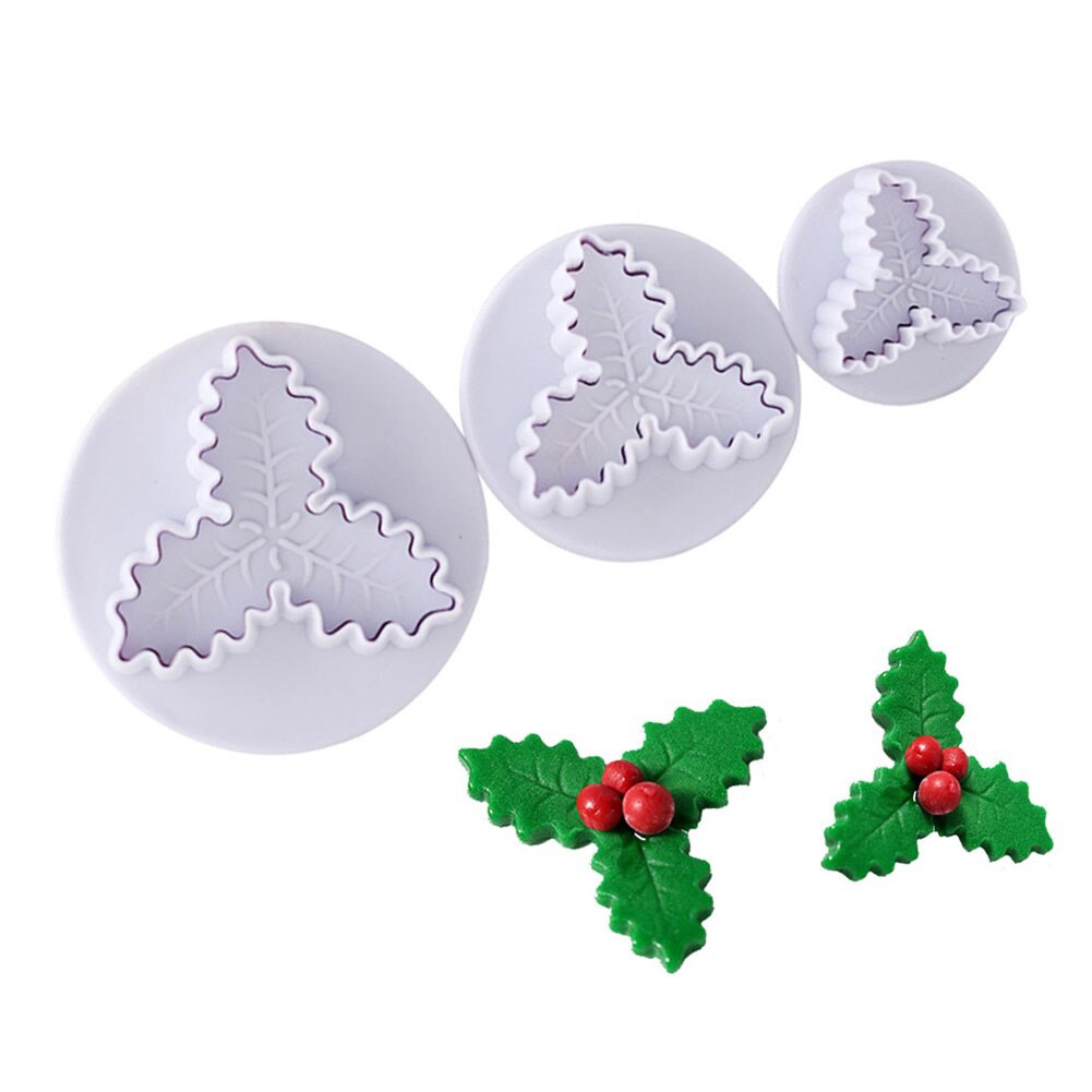 

3 Pieces Set Of Food Grade Plastic Christmas Holly Leaf Cookie Cutters - Perfect For Festive Baking And Cake Decorating