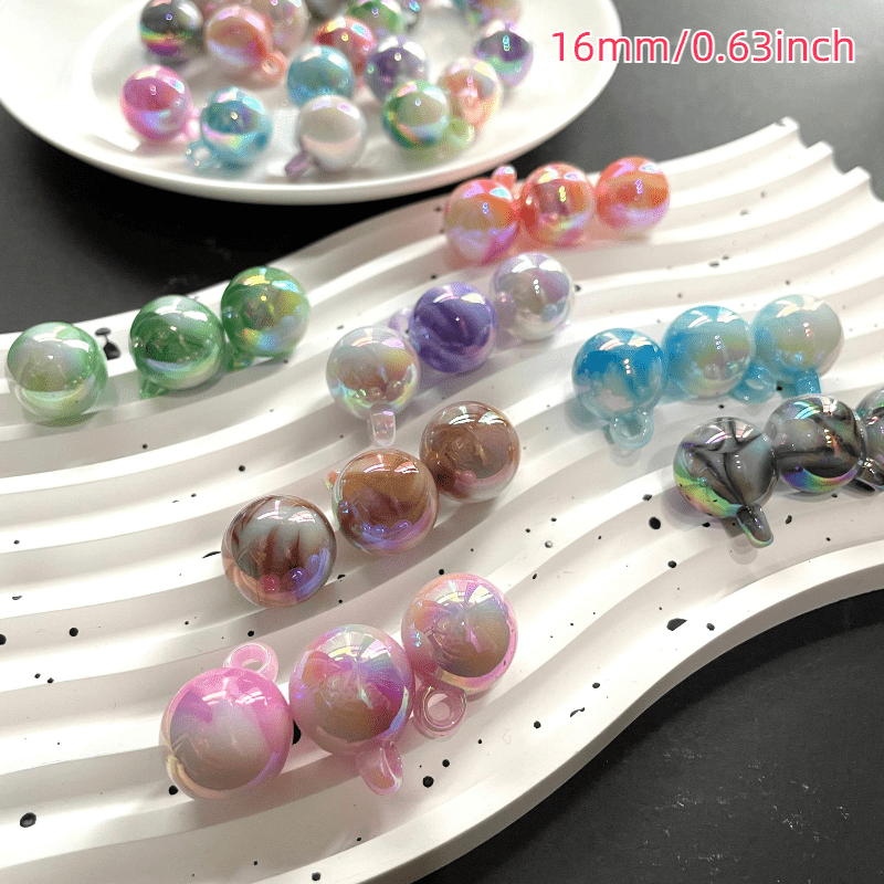 Electroplated Hanging Hole Acrylic Dual Color Gradient Round Bead