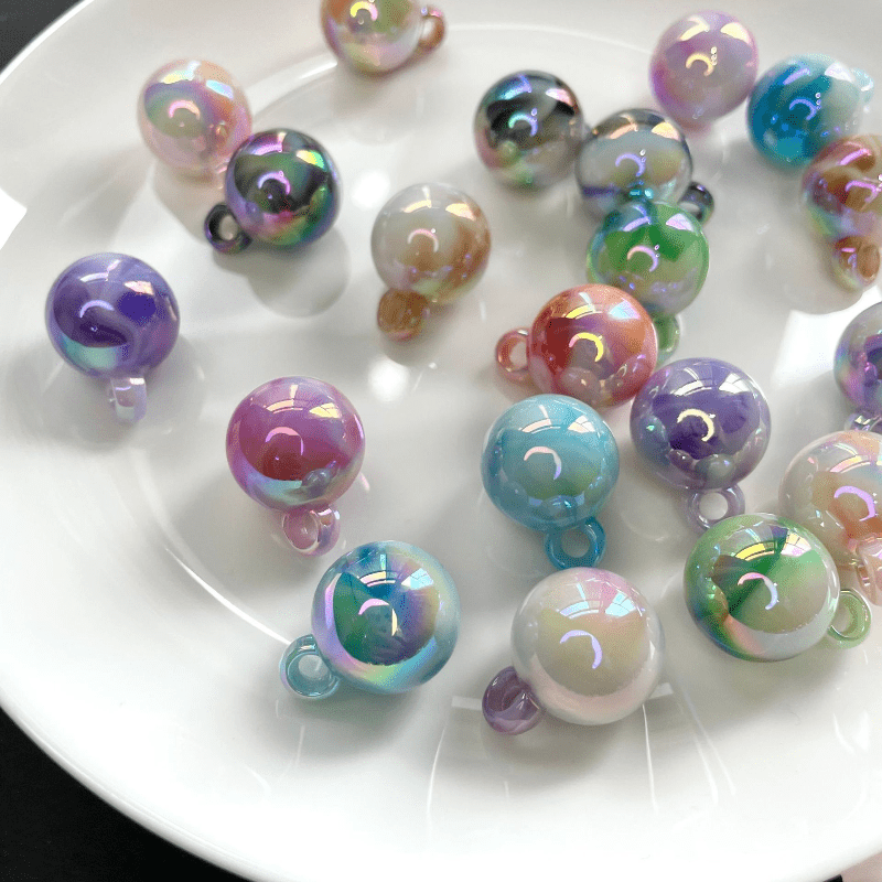 Electroplated Hanging Hole Acrylic Dual Color Gradient Round Bead