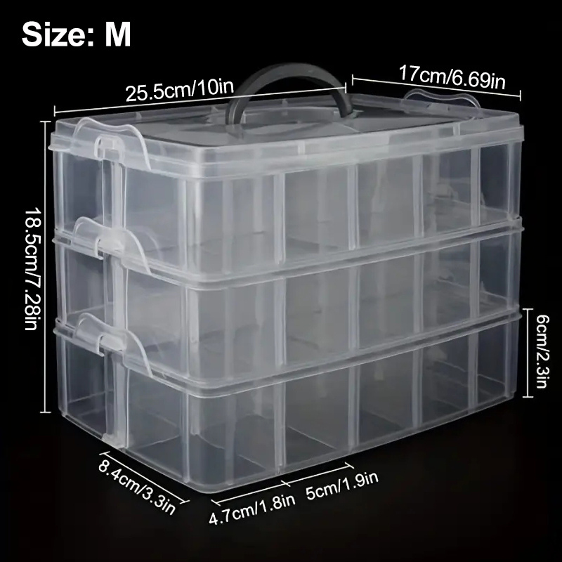 1pc Craft Organizer Box, 3-Layer Small Stackable Storage Container Case,  With Adjustable Compartments For Beads, Crafts, Jewelry, Fishing Tackle,  Kids Toys (6x6x5inch)