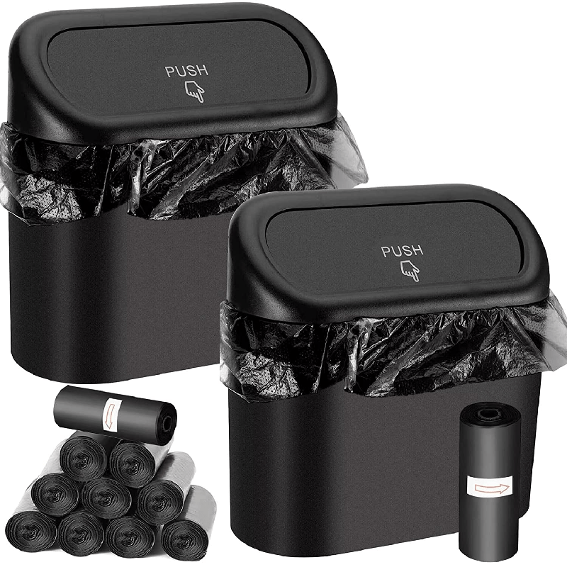 Car Trash Can, Mini Car Trash Can With Lid, Portable Car Storage Box With  3Waste Bags And 2 Car Headrest Hooks (Black)
