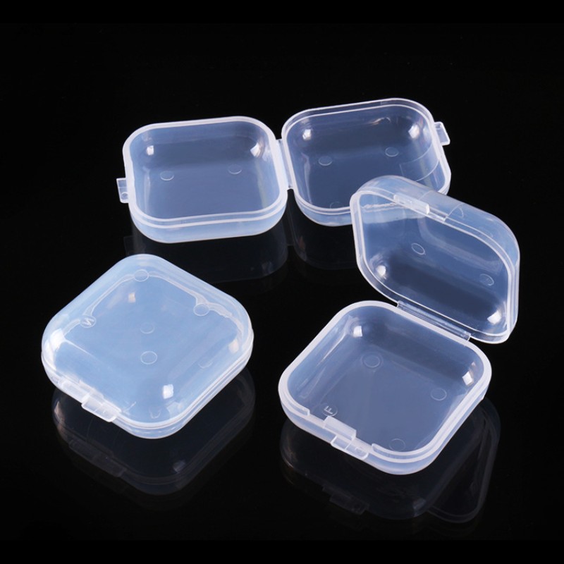 Square Mini Clear Plastic Small Box Hook Jewelry Earplugs Container Case  Storage