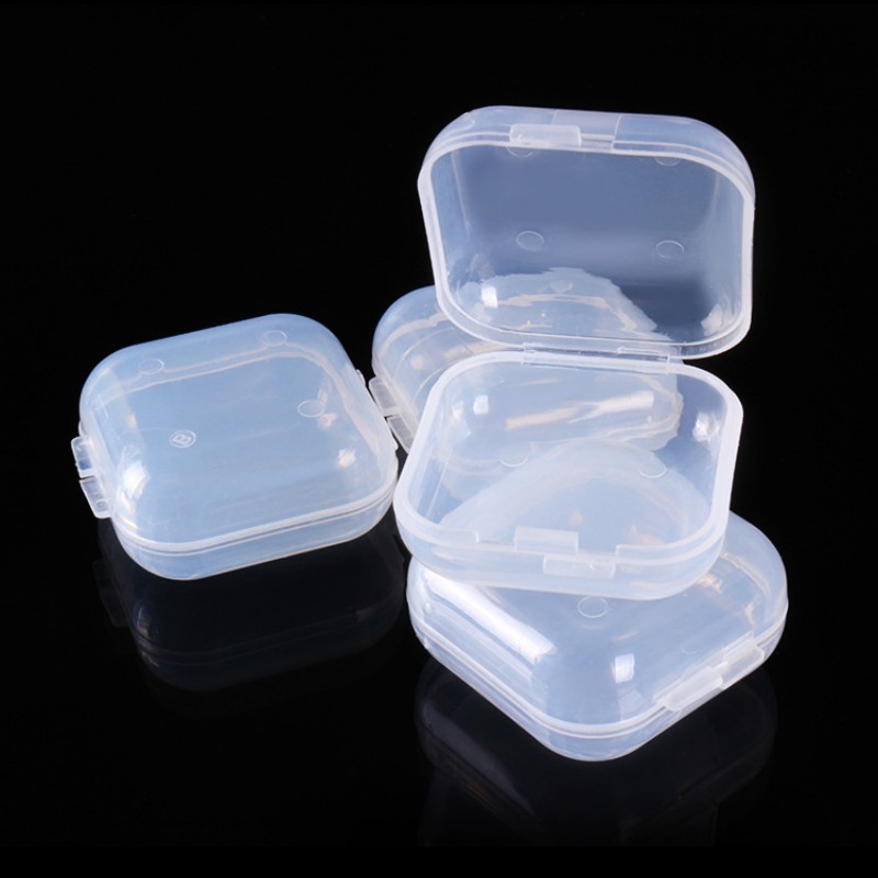 Square Mini Clear Plastic Small Box Hook Jewelry Earplugs Container Case  Storage