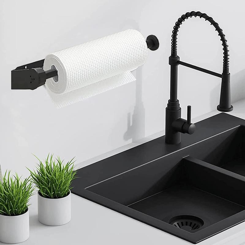 Paper Towel Holder - Self Adhesive or Drilling, Under Cabinet Black Paper  Towel Rack, SUS304 Stainless Steel Wall Mount Towel Paper Holder for