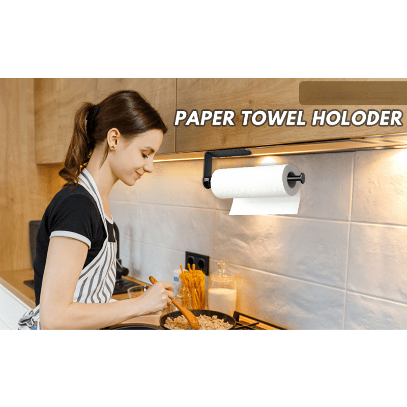Paper Towel Holder Under Cabinet Mount Matte Black Wall Mounted Paper Towel  Rack with Damping Effect Under Counter Hanging Paper Towels Holder for