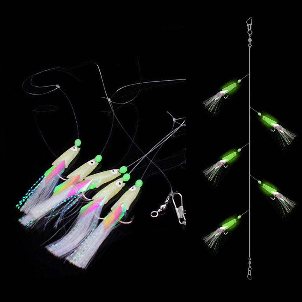 Rodeel Pre-tied Sea Fishing Rigs, 6 Pack / 36 Hooks Fishing Feathers, with  Luminous Beads Glowing Tail and Simulated Fish-skin Flasher, Attractor for  Mackerel, Herring, Bass, Cod - For Day Use 