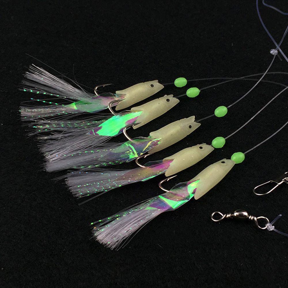  Fishing Rigs Saltwater Bait Lures, 10 Packs Bait Rigs Luminous  with Fish Skin Feather Hook Size 4 6 8 (Type A, Size 4) : Sports & Outdoors
