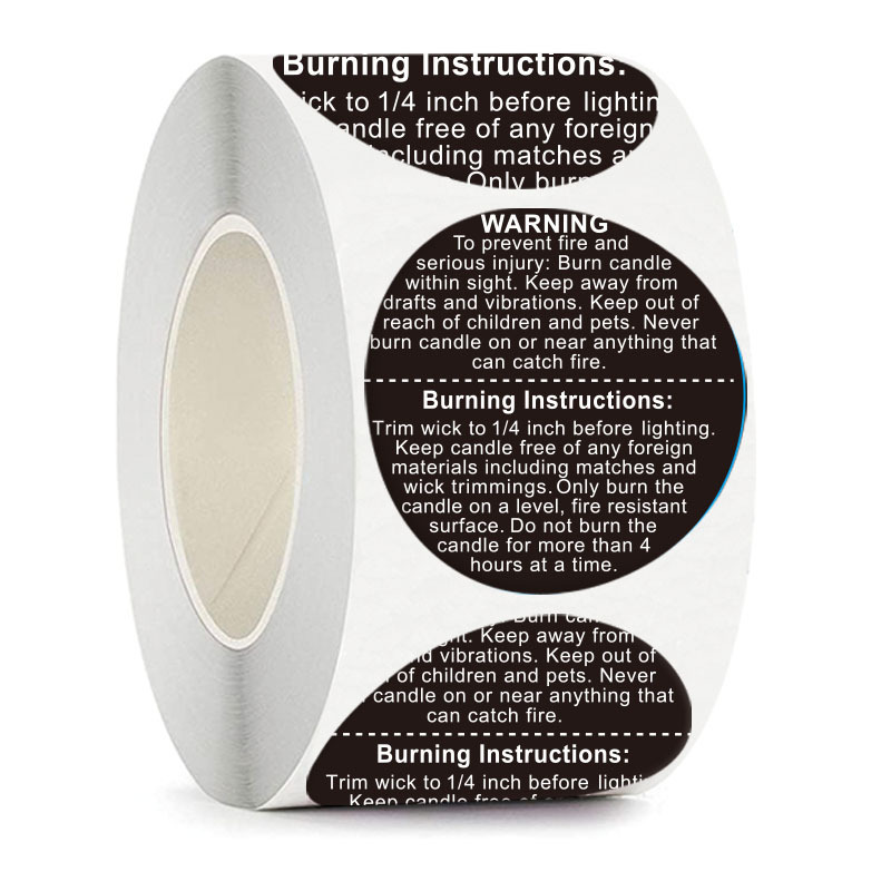 35mm Round Candle Safety Warning Stickers/Labels (Pack Of 100, White
