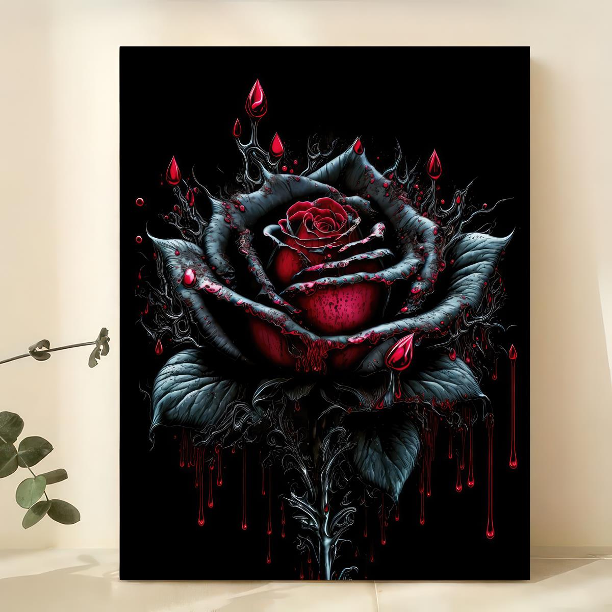 Vintage Art Canvas Painting Blood Rose Flower Painting - Temu