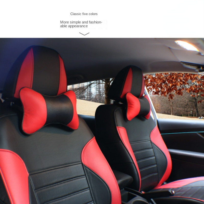 New Car Seat Headrest Neck Cushion Pillows For Honda Black Real Leather 2PCS