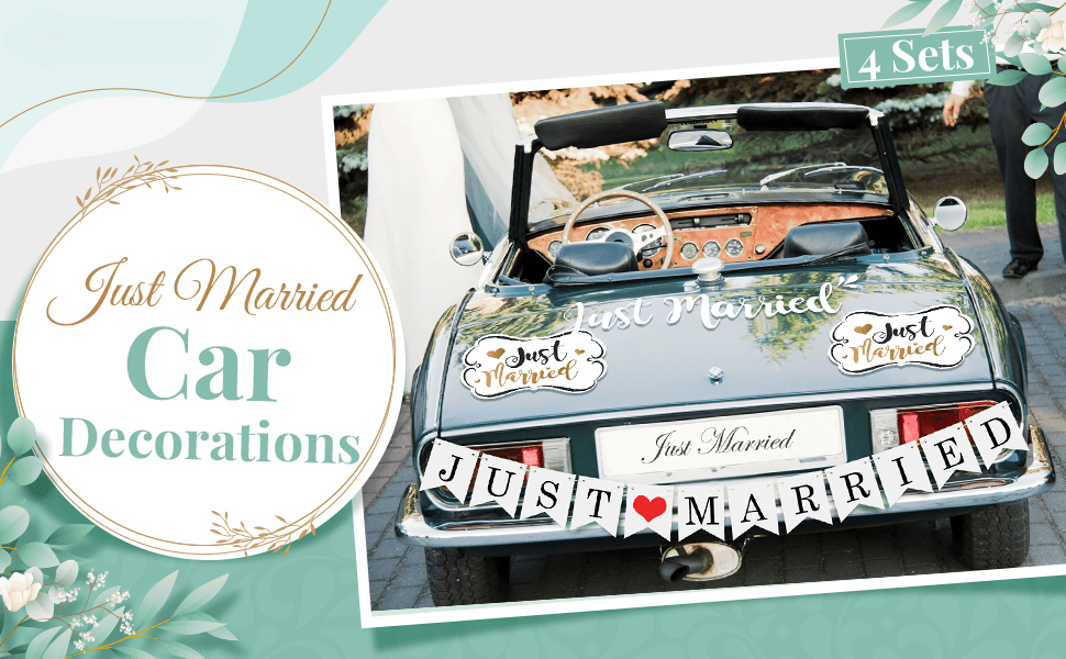  2 PC Just Married Car Magnet - 12 x 8 Just Married Decorations  - Just Married Car Decor - Wedding Car Decorations - Wedding Decorations  for Car : Automotive