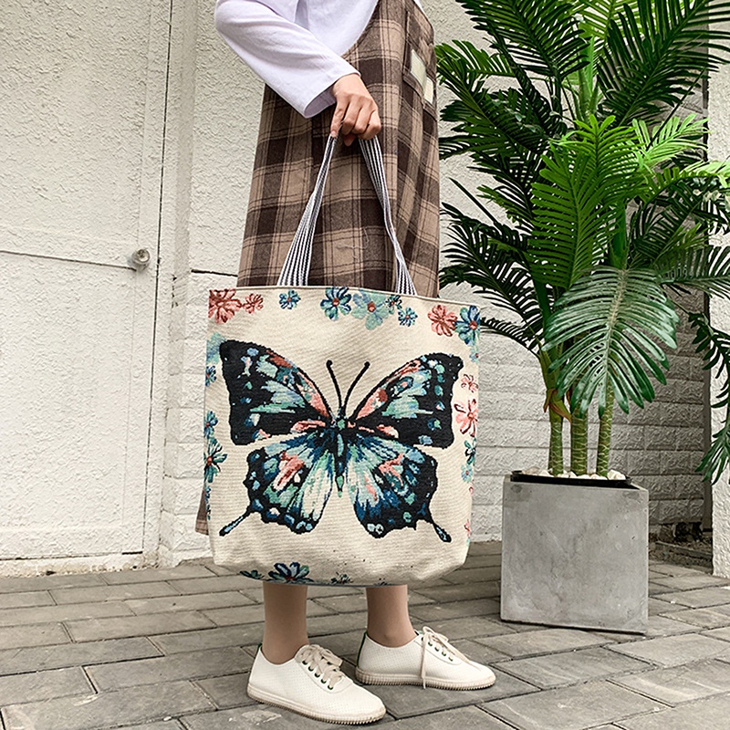 Butterfly Book Shopping PU Leather Tote Bag Butterflies 