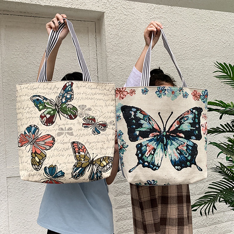 Butterfly Book Shopping PU Leather Tote Bag Butterflies 