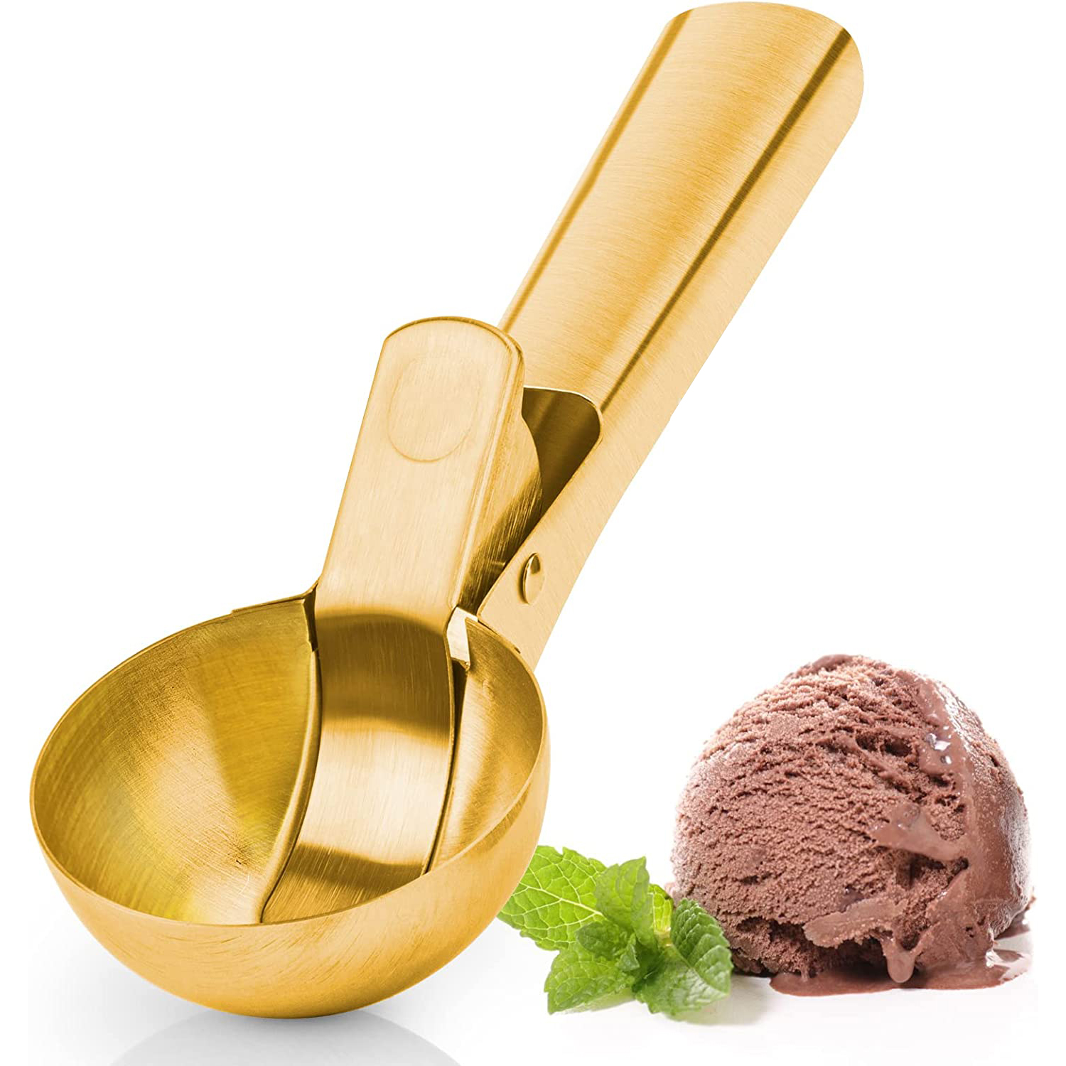 Ice Cream Scoop Stainless Steel Ice Cream Scooper with Trigger Metal Ice  Cream Scoops, Perfect for Frozen Yogurt, Gelatos, Sundaes (Gold)