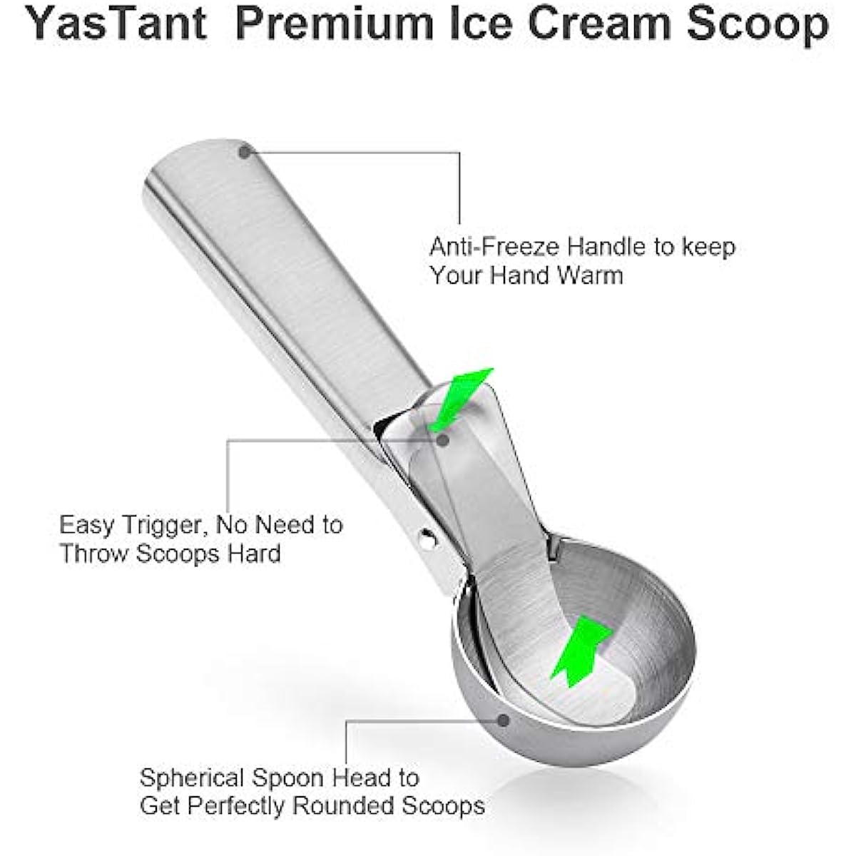 Ice Cream Scoop Stainless Steel Ice Cream Scooper Metal Ice Cream Scoops  with Trigger, Perfect for Frozen Yogurt, Gelatos, Sundaes (Silver)