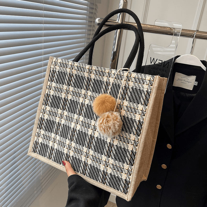 Houndstooth Pattern Tote Bag, Large Capacity Shoulder Bag, Versatile Handbag  For Commuter, Shopping - Temu