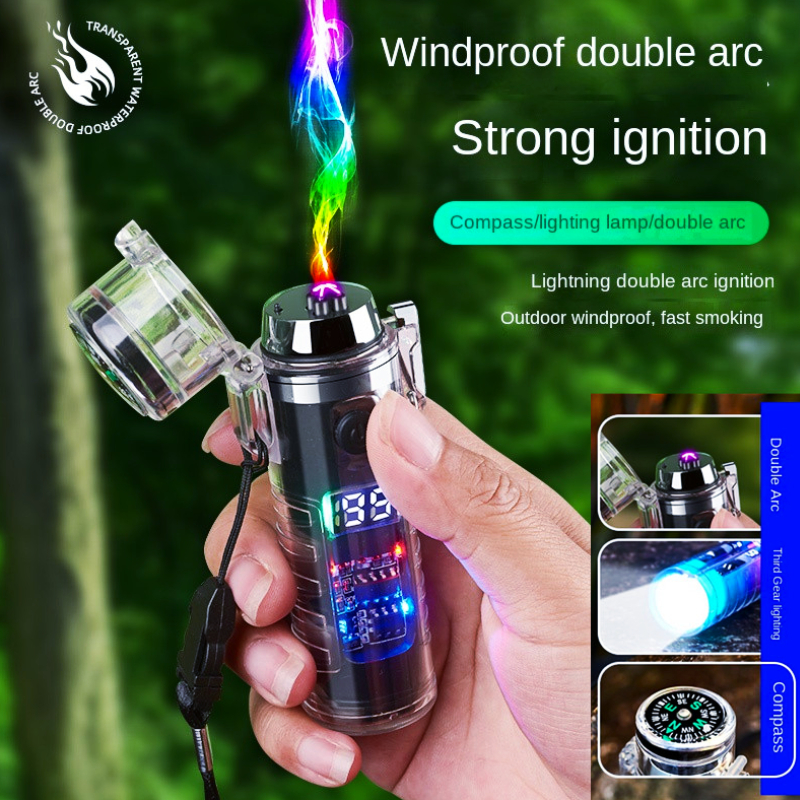 Arc Usb Lighter Camping Outdoor Survival Plasma Lighter With Flashlight  Compass Survival Lighters Waterproof And Windproof