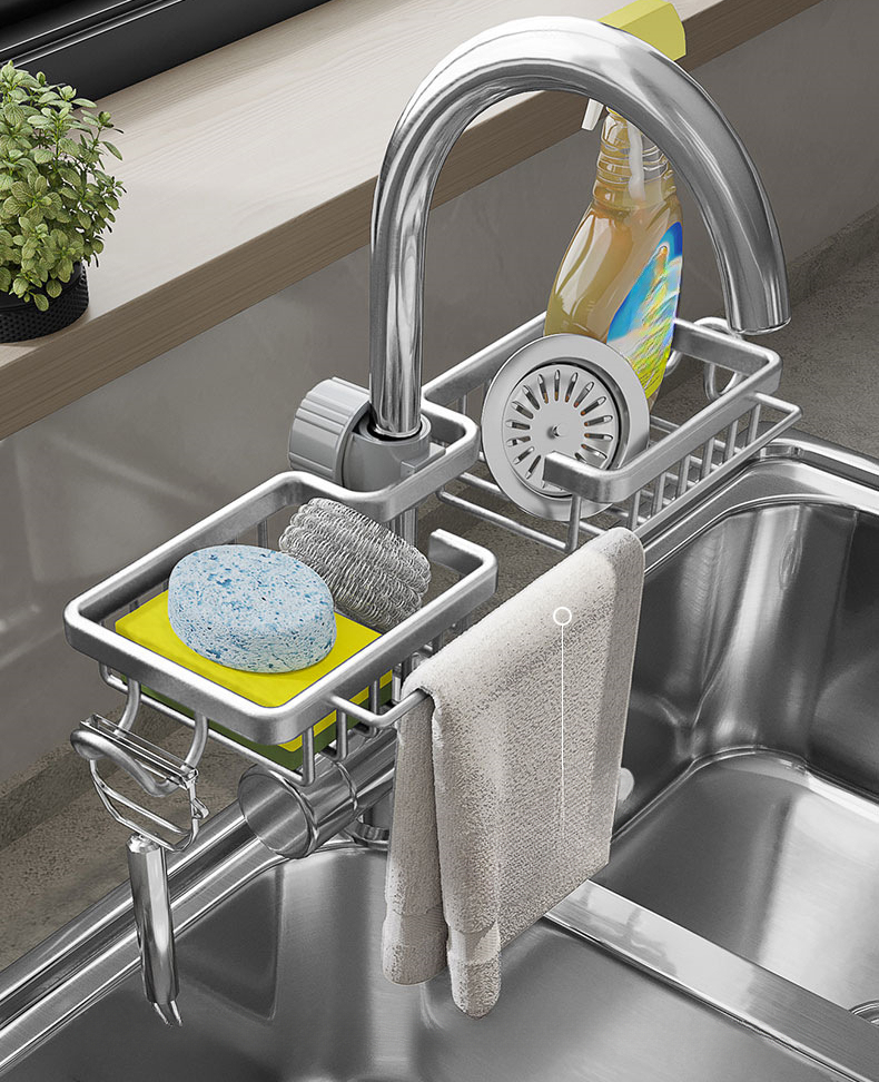choxila Kitchen Sink Caddy, Sponge Holder for Kitchen Sink Stainless Steel  Expandable (12-17) Kitchen Sink Organizer with Dishcloth Towel Holder
