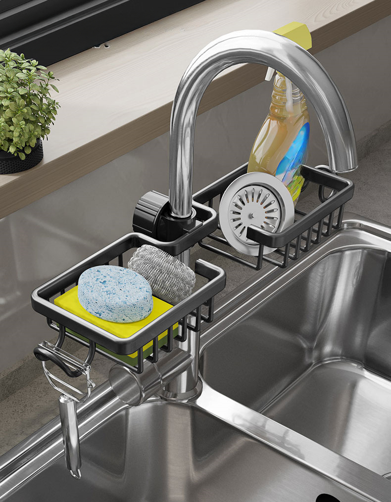 Sink Caddy With Towel Rod Stainless Steel Dish Sponge Holder - Temu