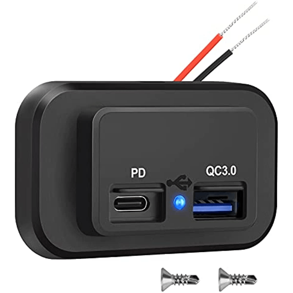 Dual USB A+C Power Supply for Motorbikes, QC3.0, 12-24 Volt