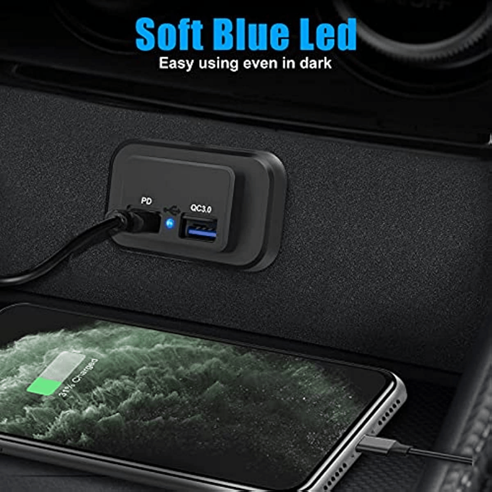 12V PD Type-C USB Port Car Fast Charger Socket LED Power Outlet Panel  Waterproof