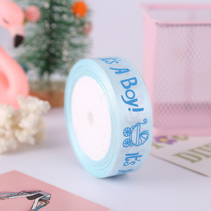 A Boy Girl Printed Ribbon Blue Baby Shower Satin Ribbon - Temu