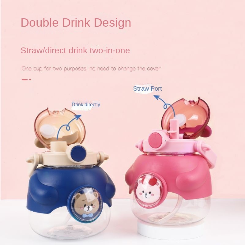 Bear Water Bottle With Straw And Strap Clear Plastic Water - Temu