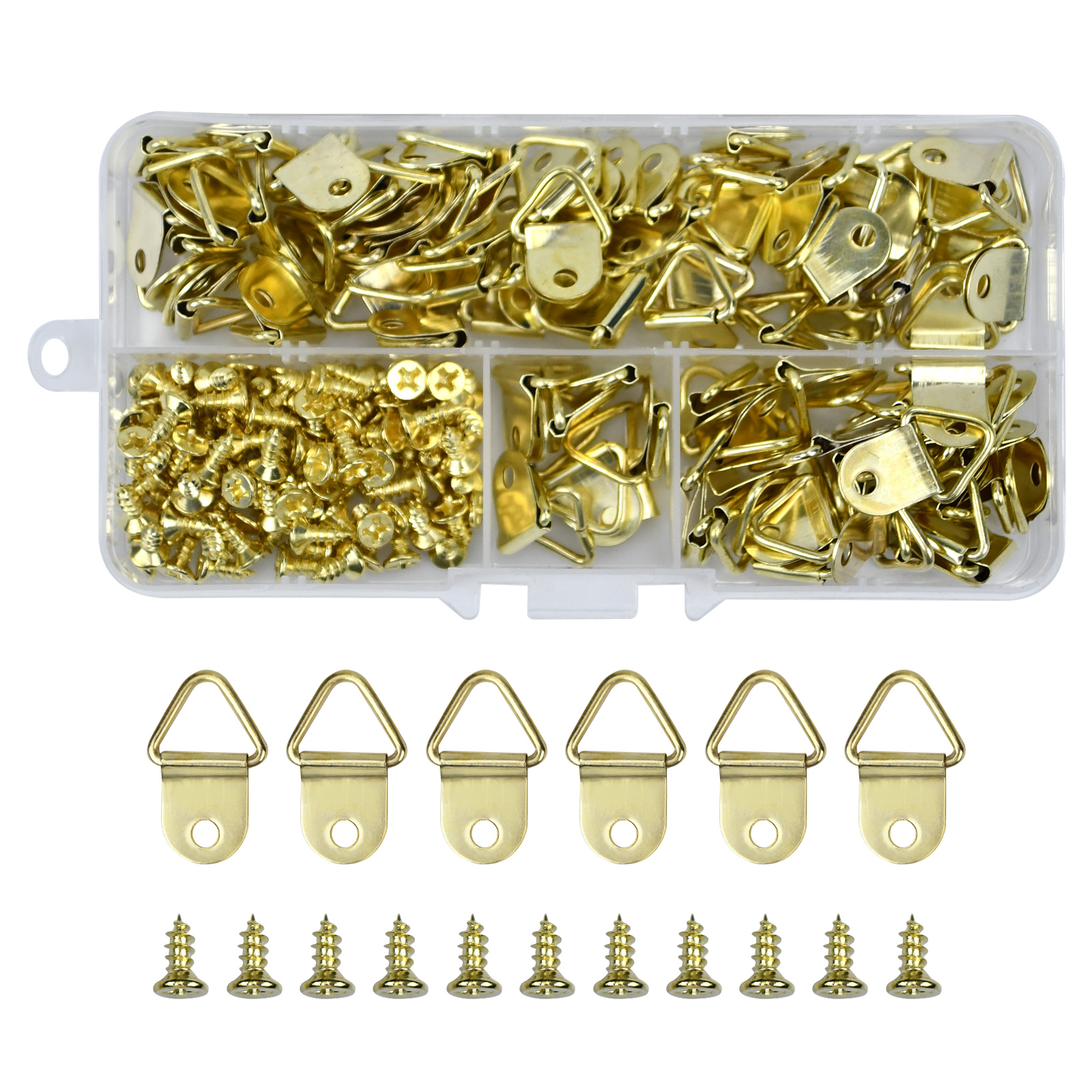 100pcs Heavy Duty Picture Hangers with Screws - Golden D Rings for Easy  Hanging of Photos and Frames
